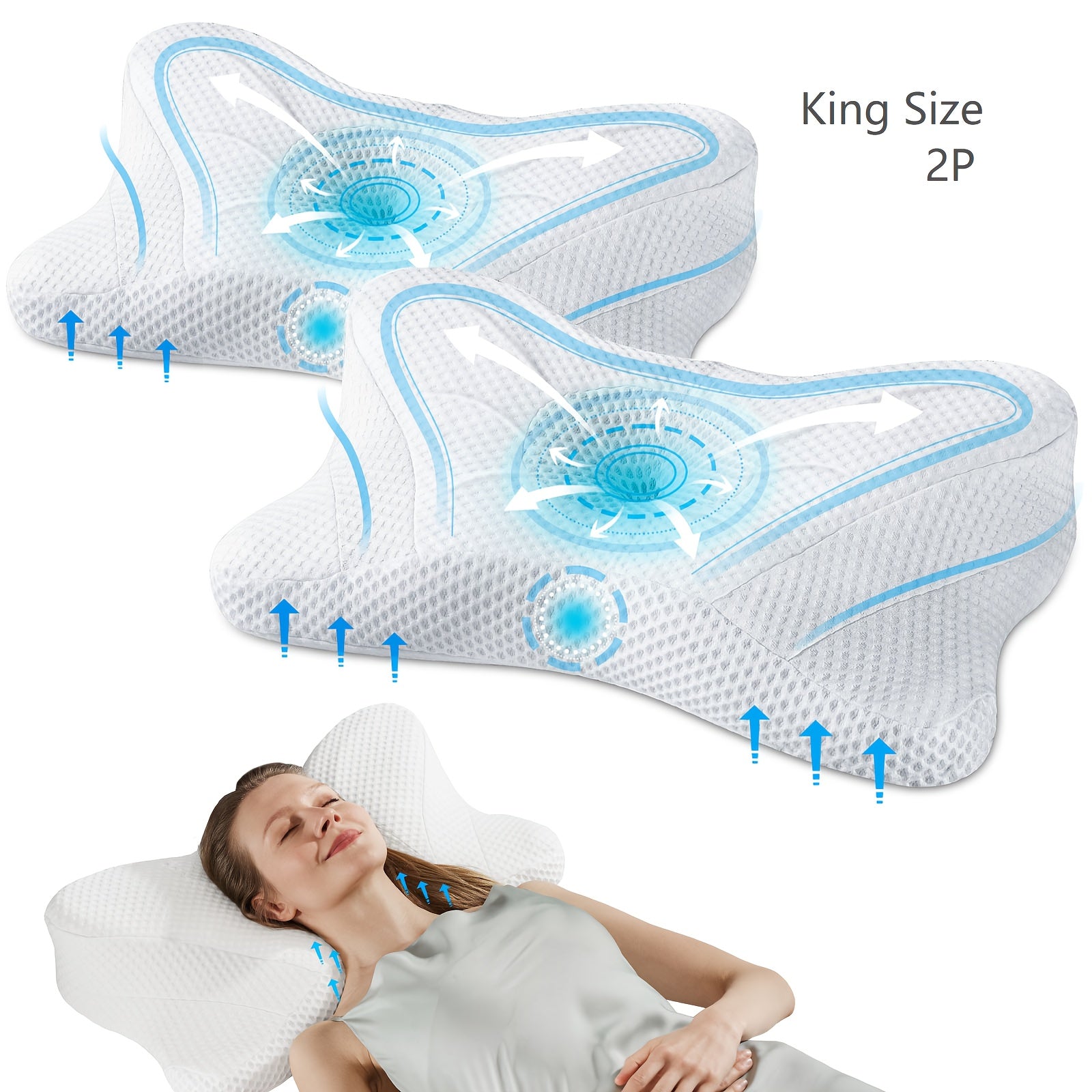 Cervical Neck Pillow, Ergonomic Contour Neck Pillows, Memory Foam Orthopedic Bed Pillow For Side Back Stomach Sleeper, Neck Pillow With Cooling Pillowcase