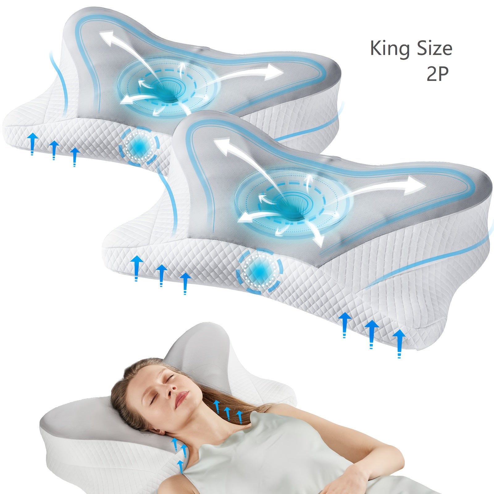 Cervical Neck Pillow, Ergonomic Contour Neck Pillows, Memory Foam Orthopedic Bed Pillow For Side Back Stomach Sleeper, Neck Pillow With Cooling Pillowcase