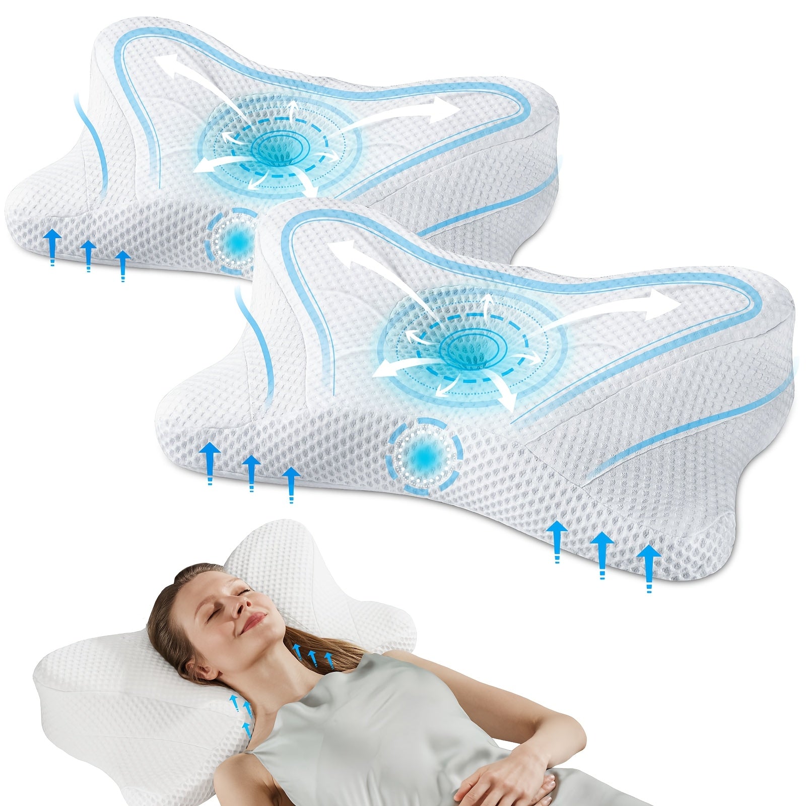 Cervical Neck Pillow, Ergonomic Contour Neck Pillows, Memory Foam Orthopedic Bed Pillow For Side Back Stomach Sleeper, Neck Pillow With Cooling Pillowcase
