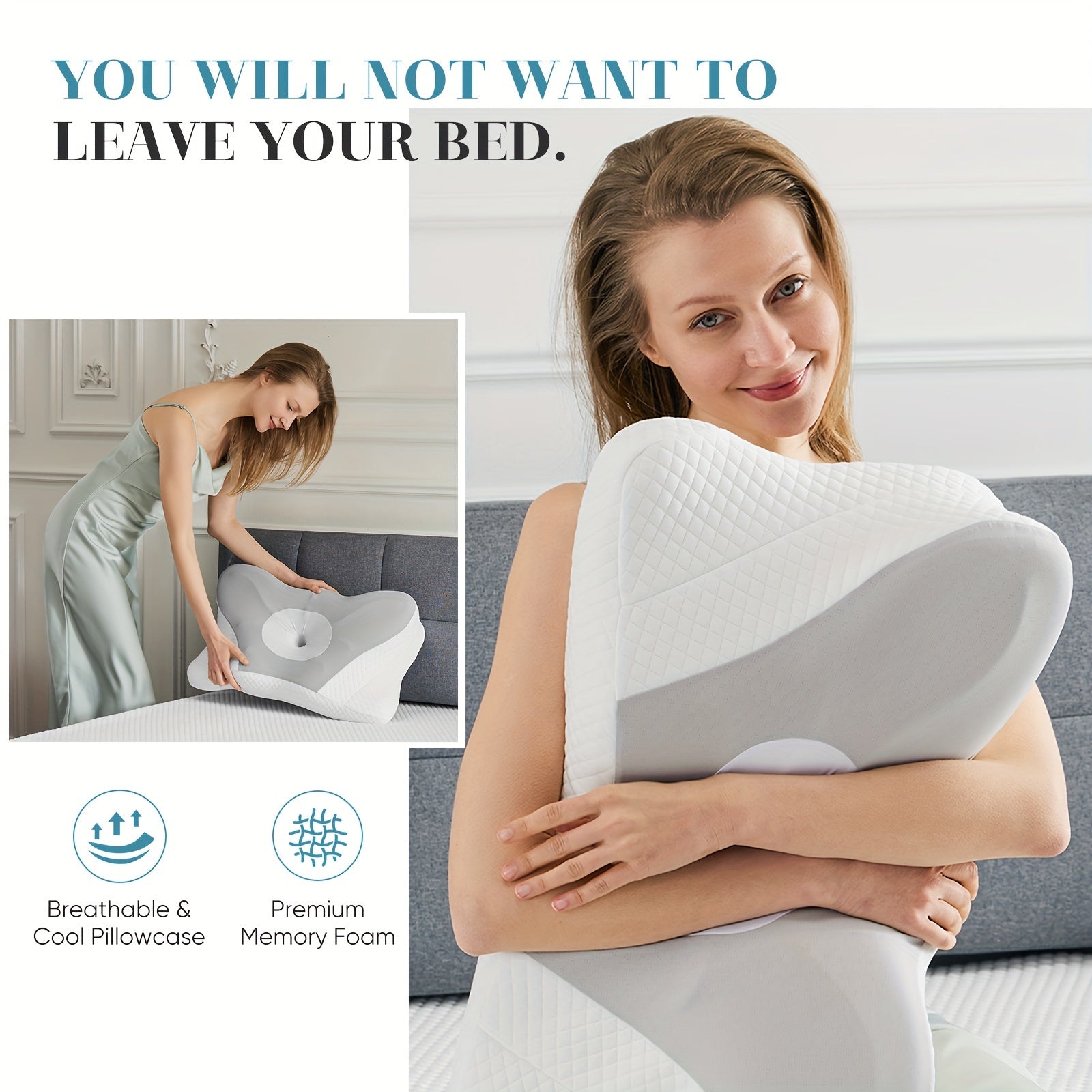 Cervical Neck Pillow, Ergonomic Contour Neck Pillows, Memory Foam Orthopedic Bed Pillow For Side Back Stomach Sleeper, Neck Pillow With Cooling Pillowcase